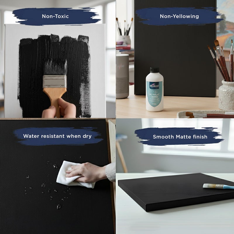 BLUEBIRD Studio Acrylic Gesso - Liquid Gesso Primer for Arylic Painting, Surface Prep Medium (Black, 16.9 Fl Oz) - Image 3